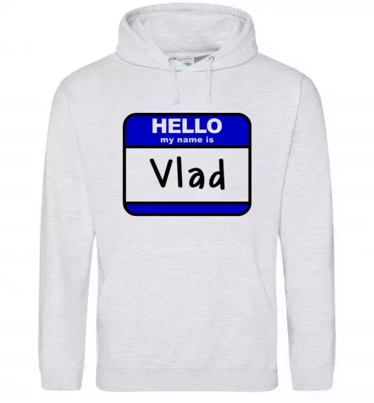 Чоловіча толстовка (худі) Hello my name is Vlad Сірий меланж фото