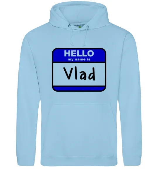 Чоловіча толстовка (худі) Hello my name is Vlad Блакитний фото