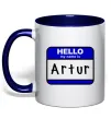 Чашка с цветной ручкой Hello my name is Artur Глубокий темно-синий фото