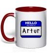 Чашка с цветной ручкой Hello my name is Artur Красный фото