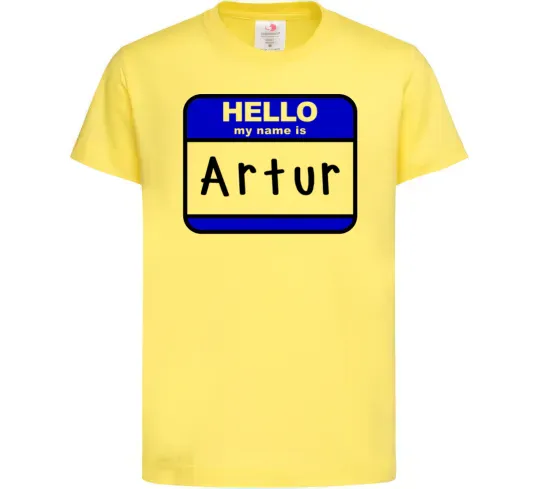 Детская футболка Hello my name is Artur Лимонный фото