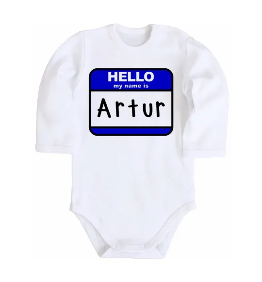 Дитячий бодік Hello my name is Artur Білий фото
