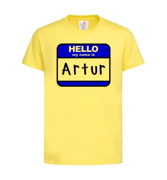 Детская футболка Hello my name is Artur Лимонный фото