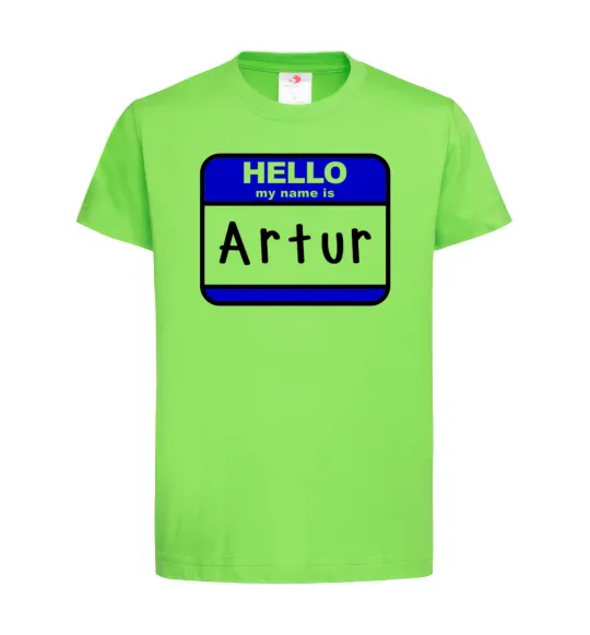 Детская футболка Hello my name is Artur Лаймовый фото