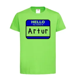 Детская футболка Hello my name is Artur Лаймовый фото