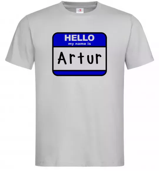 Мужская футболка Hello my name is Artur Серый фото