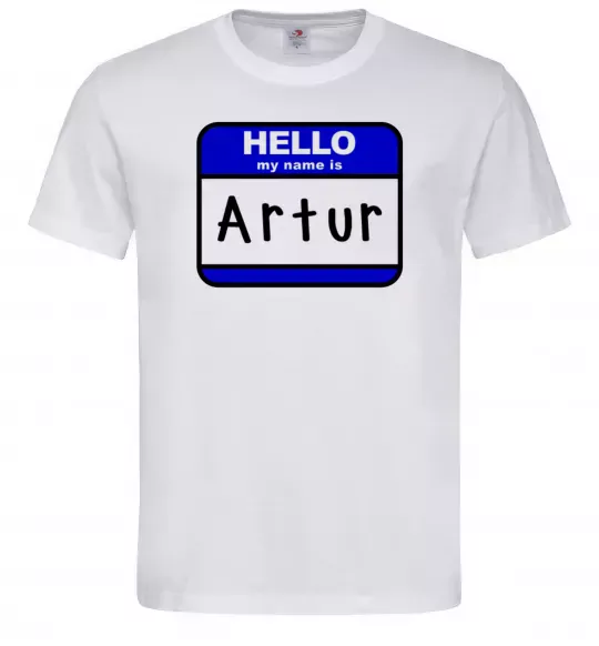 Мужская футболка Hello my name is Artur Белый фото