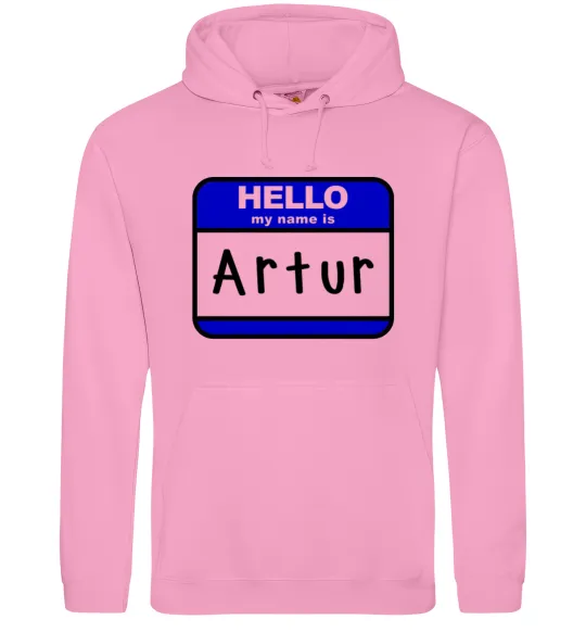 Мужская толстовка (худи) Hello my name is Artur Розовый фото