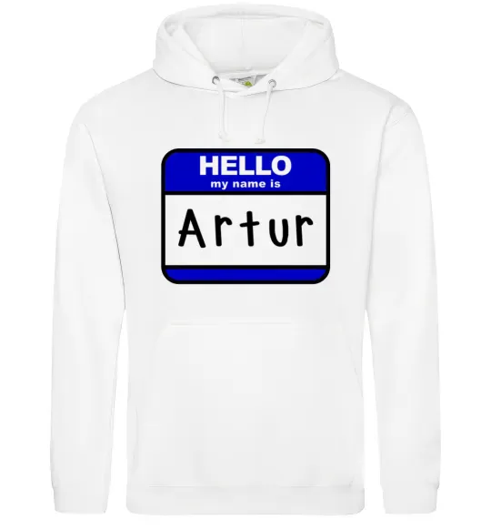 Мужская толстовка (худи) Hello my name is Artur Белый фото