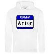Мужская толстовка (худи) Hello my name is Artur Белый фото