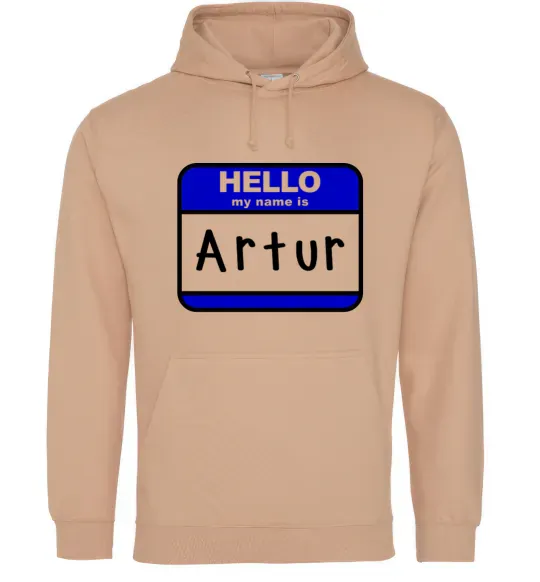 Мужская толстовка (худи) Hello my name is Artur Песочный фото