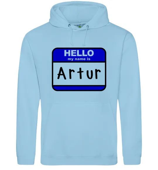 Мужская толстовка (худи) Hello my name is Artur Голубой фото