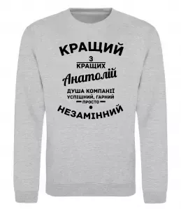 Світшот Кращий з кращих Анатолій Сірий меланж фото