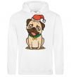 Мужская толстовка (худи) Xmas pug happy Белый фото