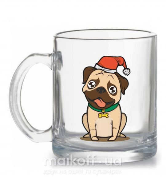 Чашка стеклянная Xmas pug happy Прозрачный фото