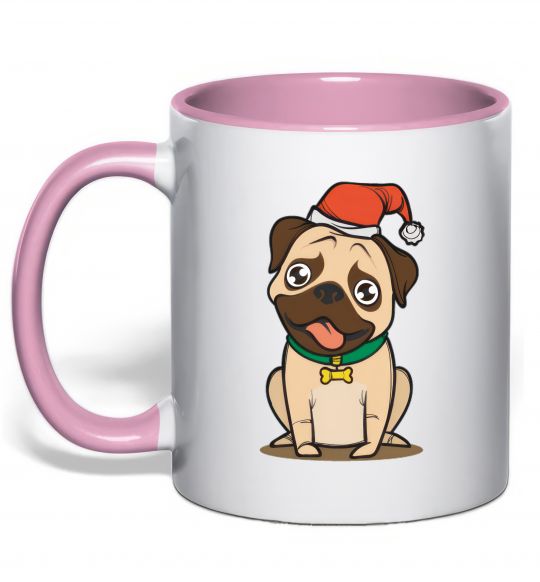 Чашка с цветной ручкой Xmas pug happy Нежно розовый фото