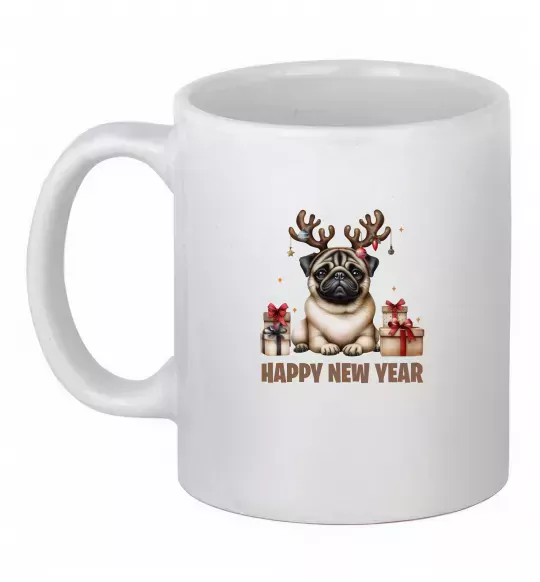 Чашка керамическая Новорічний мопс Белый фото