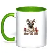 Чашка з кольоровою ручкою Новорічний мопс Зелений Чашка з кольоровою ручкою Новорічний мопс Зелений фото