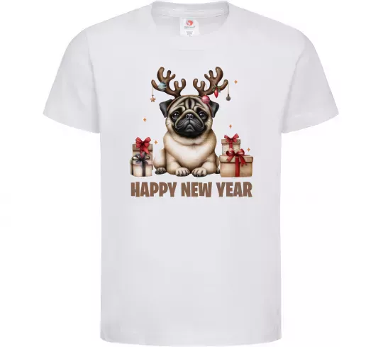 Дитяча футболка Новорічний мопс Білий фото