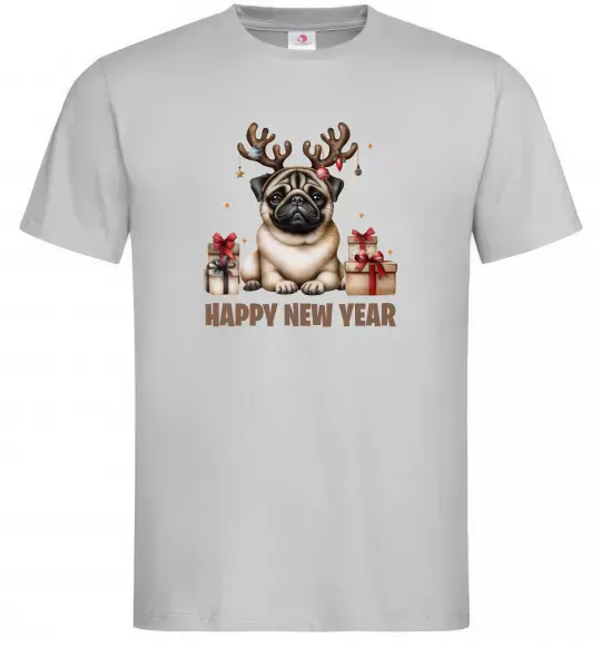 Мужская футболка Новорічний мопс Серый фото