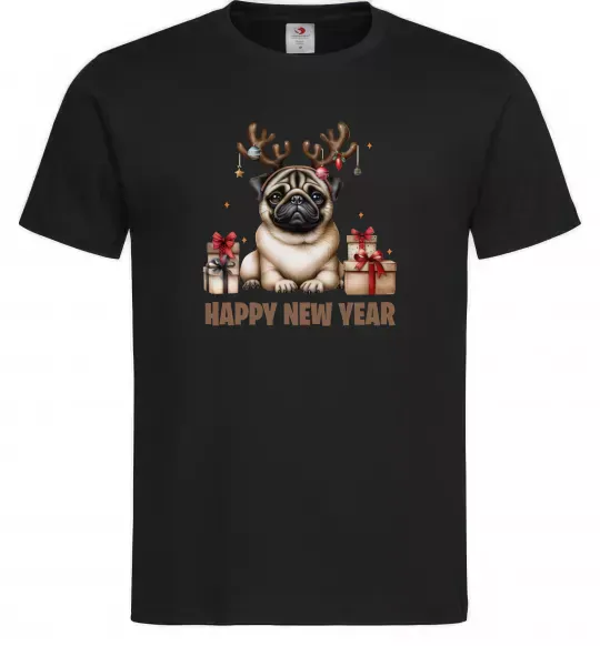 Мужская футболка Новорічний мопс Черный фото
