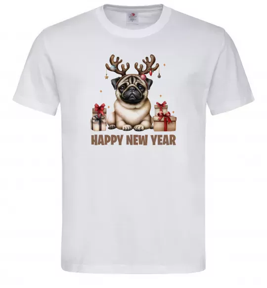 Мужская футболка Новорічний мопс Белый фото
