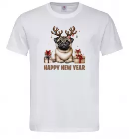Мужская футболка Новорічний мопс Белый фото