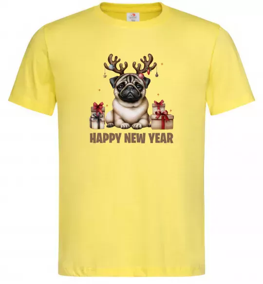 Мужская футболка Новорічний мопс Лимонный фото