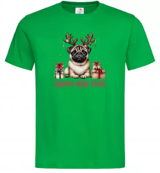 Мужская футболка Новорічний мопс Зеленый фото
