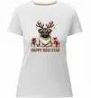Жіноча преміум футболка Новорічний мопс Білий фото