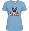 Жіноча футболка Новорічний мопс Блакитний фото