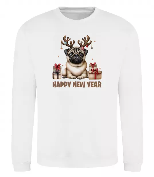 Світшот Новорічний мопс Білий фото