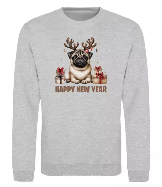 Світшот Новорічний мопс Сірий меланж фото