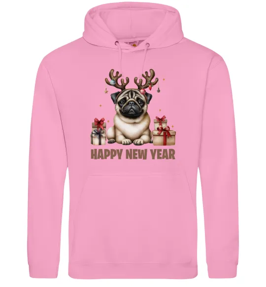 Чоловіча толстовка (худі) Новорічний мопс Рожевий фото