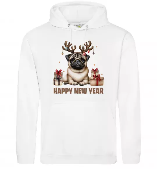 Чоловіча толстовка (худі) Новорічний мопс Білий фото