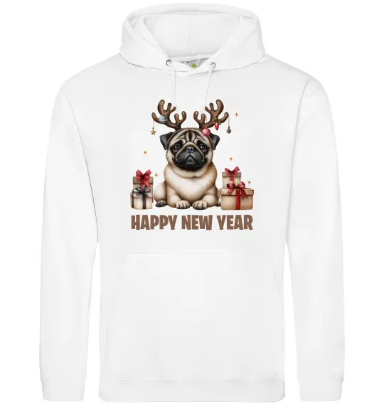 Жіноча толстовка (худі) Новорічний мопс Білий фото