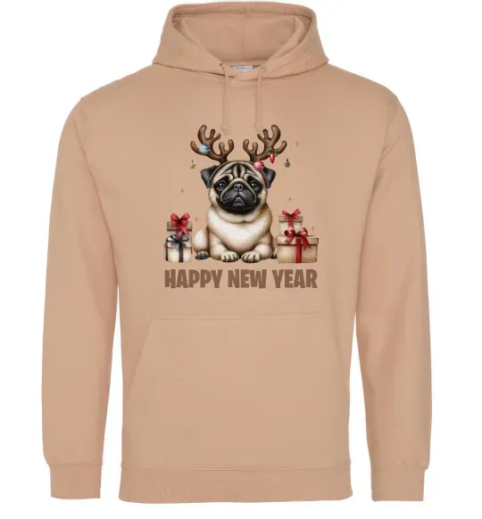 Жіноча толстовка (худі) Новорічний мопс Пісочний фото