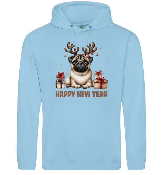 Жіноча толстовка (худі) Новорічний мопс Блакитний фото