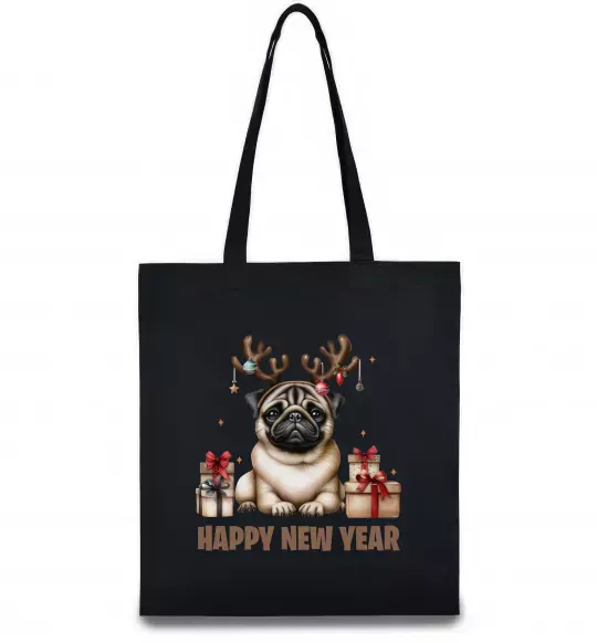 Эко-сумка Новорічний мопс Черный фото