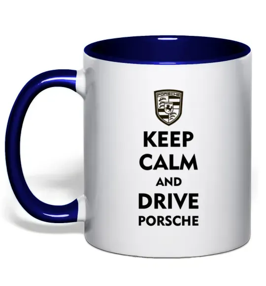 Чашка з кольоровою ручкою Keep calm and drive Porsche Глибокий темно-синій фото