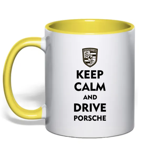 Чашка з кольоровою ручкою Keep calm and drive Porsche Лимонний фото