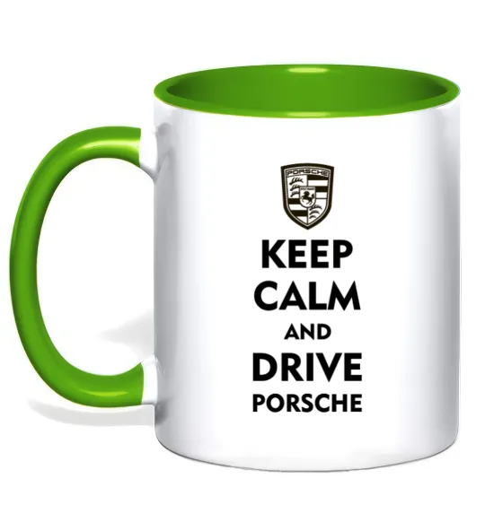 Чашка з кольоровою ручкою Keep calm and drive Porsche Лаймовий фото