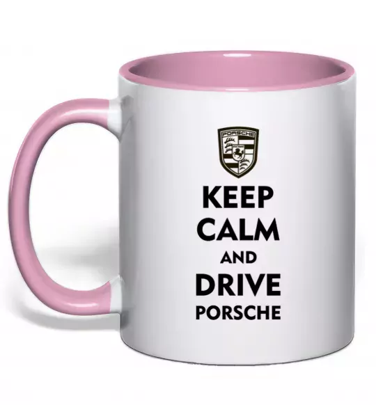 Чашка з кольоровою ручкою Keep calm and drive Porsche Ніжно рожевий фото