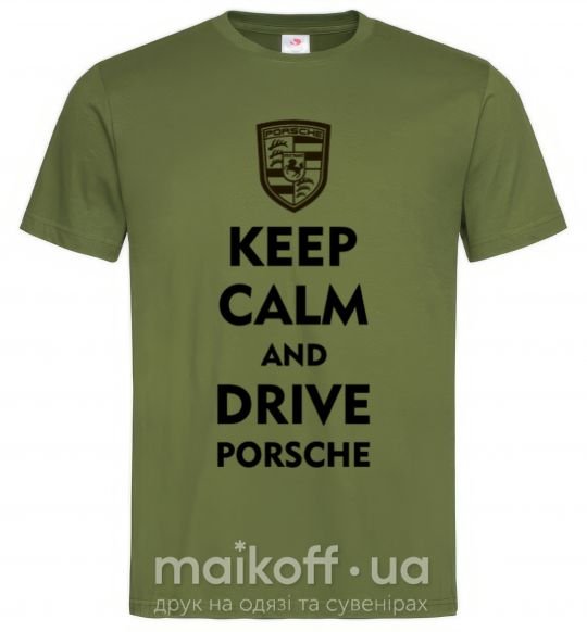 Чоловіча футболка Keep calm and drive Porsche Оливковий фото