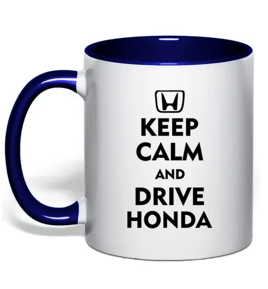Чашка с цветной ручкой Keep calm and drive Honda Глубокий темно-синий фото
