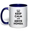 Чашка с цветной ручкой Keep calm and drive Honda Глубокий темно-синий фото