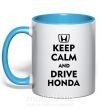 Чашка с цветной ручкой Keep calm and drive Honda Голубой фото