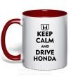Чашка с цветной ручкой Keep calm and drive Honda Красный фото