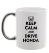 Чашка с цветной ручкой Keep calm and drive Honda Серебро фото