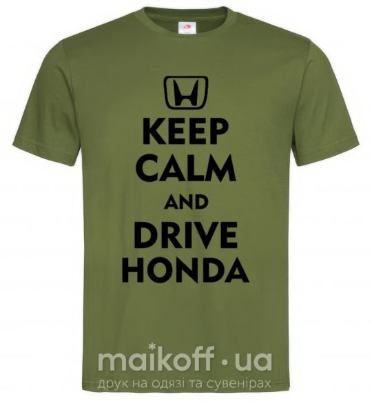 Мужская футболка Keep calm and drive Honda Оливковый фото